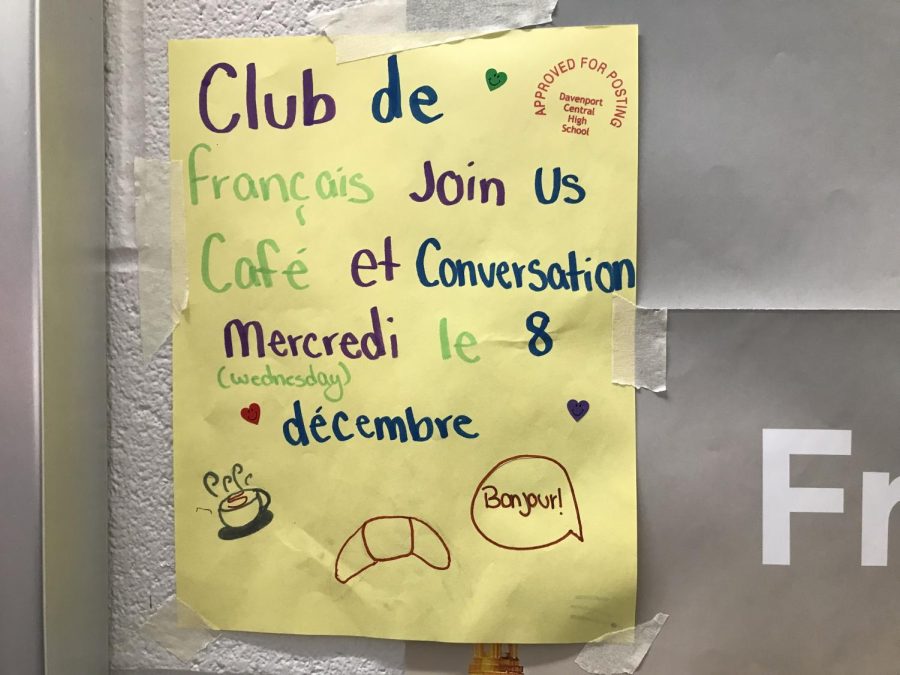 Flyer+for+the+French+Club+posted+on+one+of+Centrals+hallways